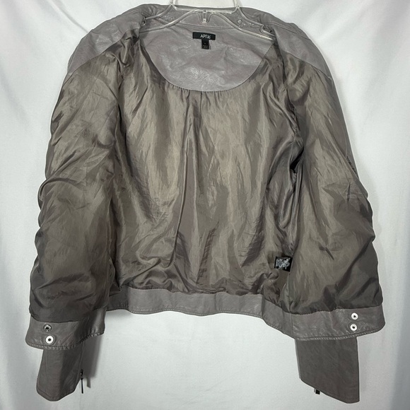 Apt 9 Women's Gray Faux Leather Moto Jacket, Size Large, EUC. Lined. Zippers! - Picture 15 of 16